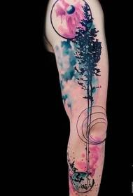 Bunga berwarna pola lengan tato cat air percikan tinta tato gaya cina warna lengan bunga pola tato Daquan