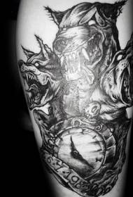 calf personality black monster with clock and date tattoo pattern