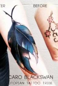Tattoo yemavara minhenga, akasiyana-siyana akapfava uye akanaka mvuracolor feather tattoo dhizaini