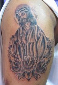 arm Jesus and rose classic tattoo pattern