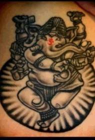 Az indiai elefánt isten fekete tetoválás mintája tánc