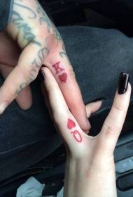 cuplu deget roșu carte de joc model de tatuaj