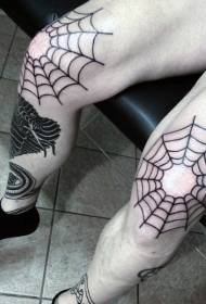 knee simple black spider web tattoo pattern
