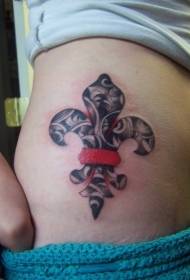 side rib black and red lily pattern tattoo pattern