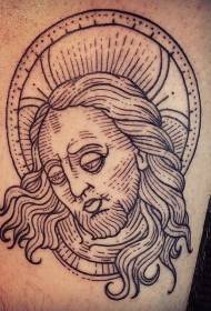 Semplice linea nera triste modello di tatuaggio di Gesù