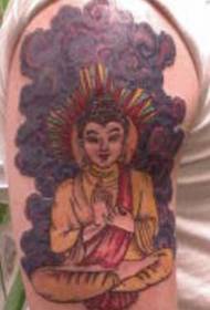 Motif de tatouage de Bouddha dans un brouillard violet