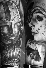 krak crno-bijeli različiti vintage portretni dizajni tetovaža