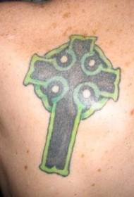 Patrón de tatuaje de cruz cristiá verde