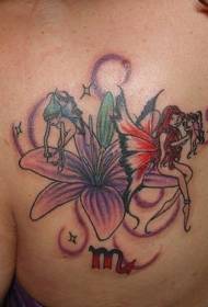 shoulder Color lily flower and elf tattoo picture