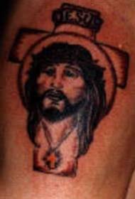 Modello di tatuaggio ritratto croce e Gesù