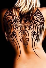cute black tribal wings back tattoo pattern