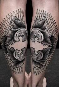 kalv svart kurva med blad tatuering mönster