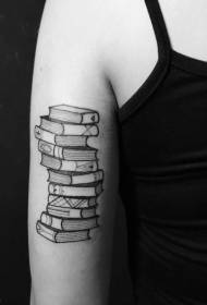 gran pila de libros en branco e negro patrón personalizado de tatuaxes