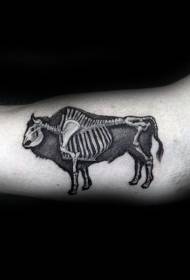 голема црна крава и скелетни мускули шема тетоважа 155308 - Назад чудно чудна мистериозна декоративна шема на тетоважи