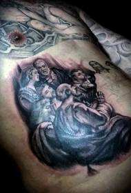 Christian Character Black Grey Abdomen Tattoo Tsara