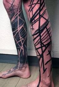 calf black various line tattoo pattern