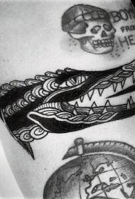 old school black and white crocodile tattoo pattern