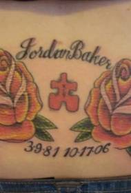 腰部彩色玫瑰花纪念纹身图案