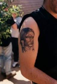 shoulder gray Indian chief portrait tattoo picture
