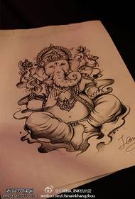 черно сива скица традиционен религиозен бог слон татуировка ръкопис модел