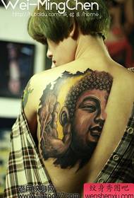 beautiful girl's back good-looking Buddha head tattoo pattern