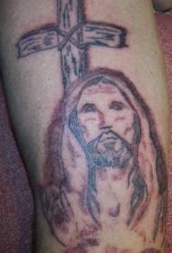 Jesus and Wooden Cross Tattoo Pattern