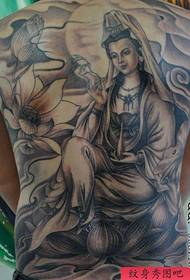 a full back Guanyin Lotus tattoo pattern