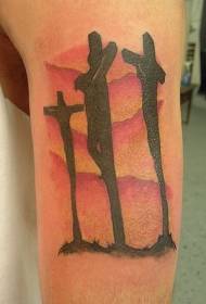 Colored Graveyard Cross Tattoo Pattern
