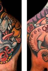 hand color Indian elephant god and mouse tattoo picture