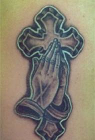 Prayer Hands and Big Cross Tattoo Pattern
