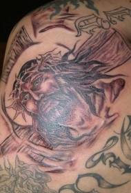 Jesus and Wood Cross Tattoo Pattern