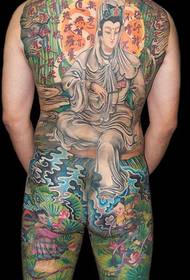 Chinese style - male back full Guanyin tattoo pattern
