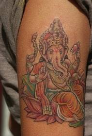 手臂彩色印度甘尼萨象神纹身图片