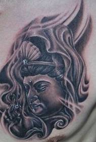 Guanyin tatuiruotės modelis: krūtinės Guanyin avataras Budos tatuiruotės modelis