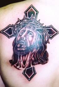 예수의 눈물 초상화와 십자가 문신 패턴