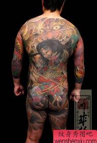 dominerende full rygg japansk samurai tatoveringsmønster
