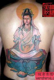 Pilnas muguras Guanyin Buda tetovējuma modeļa attēls