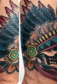 picior poza de tatuaj craniu mic colorat indian