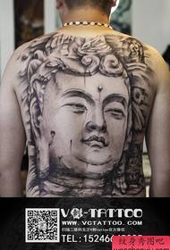 male back classic full back stone Buddha head tattoo pattern