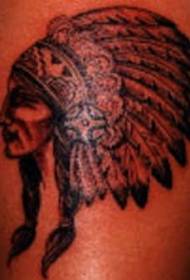 Image de tatouage de contour de chef indien noir de jambe