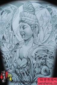Guanyin-tatuointikuvio: täysi takaosa Guanyin-tatuointikuvio tatuointikuva
