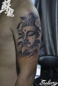 arm cool classic black and white stone Buddha head tattoo pattern