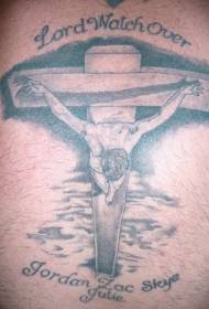 noga brązowy wzór krzyża jezusa tatuaż