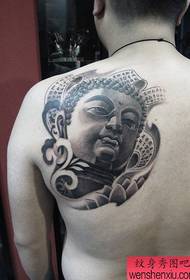 Машка класична црно-сива шема на тетоважи на главата на Буда