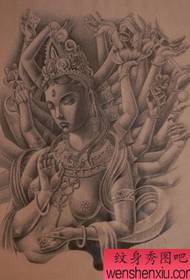 Tusind hånd Guanyin tatoveringsmønster: Avalokitesvara tatoveringsmønster på fuld bagside