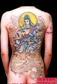 Vzor tetovania: plný chrbát tetovania vzoru draka Guanyin Obrázok