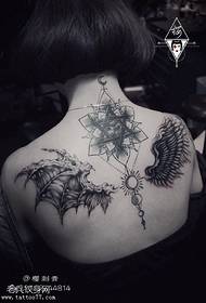 back wings six-pointed star tattoo pattern