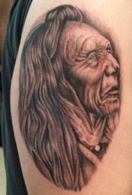 shoulder brown Indian old man portrait tattoo picture