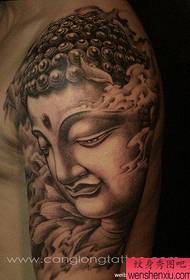 arm popular cool black and white Buddha head tattoo pattern