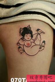 Patrón de tatuaje de Japón: patrón de tatuaje de geisha lindo alternativo de piernas de belleza
